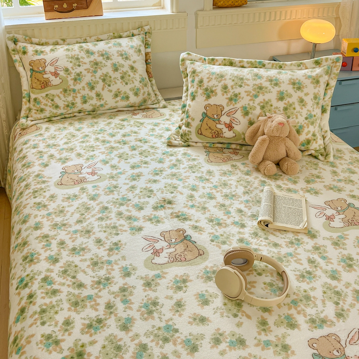 91家纺网 家纺一手货源 找家纺 启发 2025新款高克重双面牛奶绒印花系列床单三件套 花丛