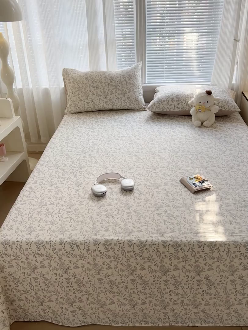 91家纺网 家纺一手货源 找家纺 格真 2025新款A类云感木棉皱皱双层纱床单单床单床单单品床单三件套 草木集黄