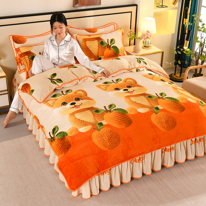 91家纺网 家纺一手货源 找家纺 莱凯家纺 2025新款牛奶绒四件套保暖加厚金貂绒套件好柿成双