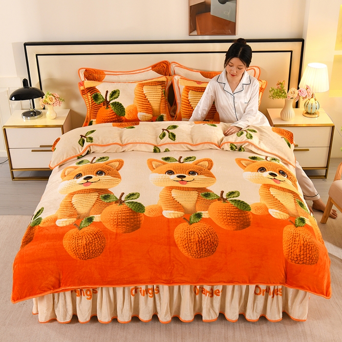 91家纺网 家纺一手货源 找家纺 莱凯家纺 2025新款牛奶绒四件套保暖加厚金貂绒套件好柿成双