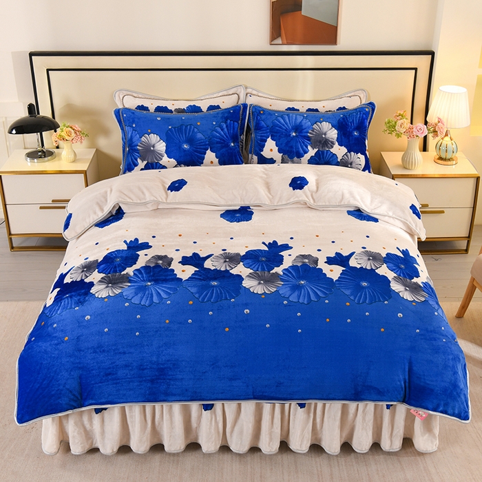 91家纺网 家纺一手货源 找家纺 莱凯家纺 2025新款牛奶绒四件套保暖加厚金貂绒套件花香疏影