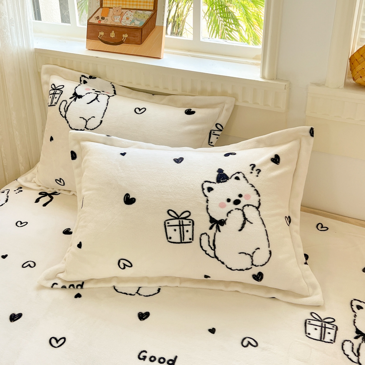 91家纺网 家纺一手货源 找家纺 启发 2025新款高克重双面牛奶绒印花系列床单三件套 假日狗狗