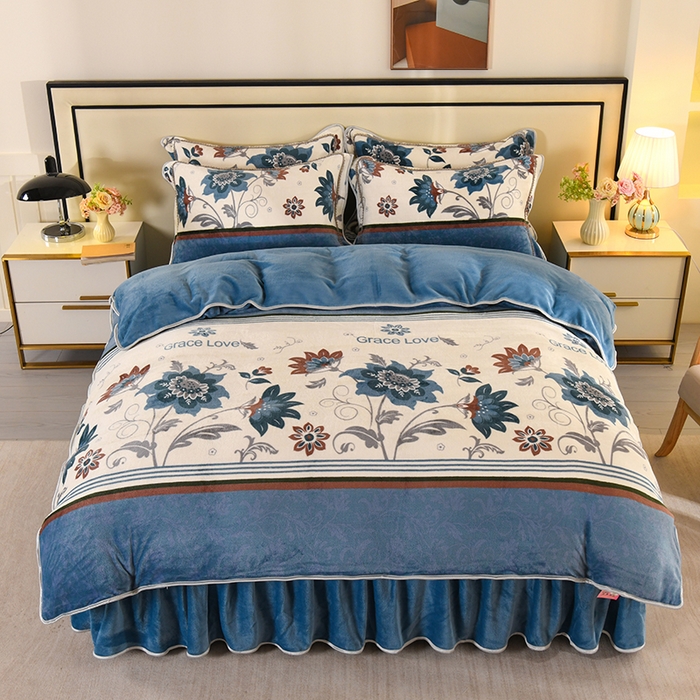 91家纺网 家纺一手货源 找家纺 莱凯家纺 2025新款牛奶绒四件套保暖加厚金貂绒套件曼珠沙华