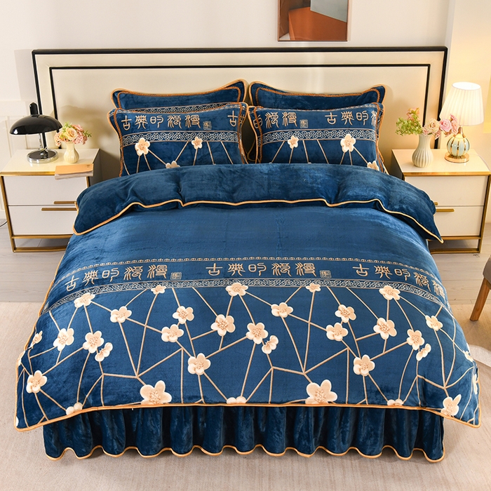 91家纺网 家纺一手货源 找家纺 莱凯家纺 2025新款牛奶绒四件套保暖加厚金貂绒套件玉魄梅香