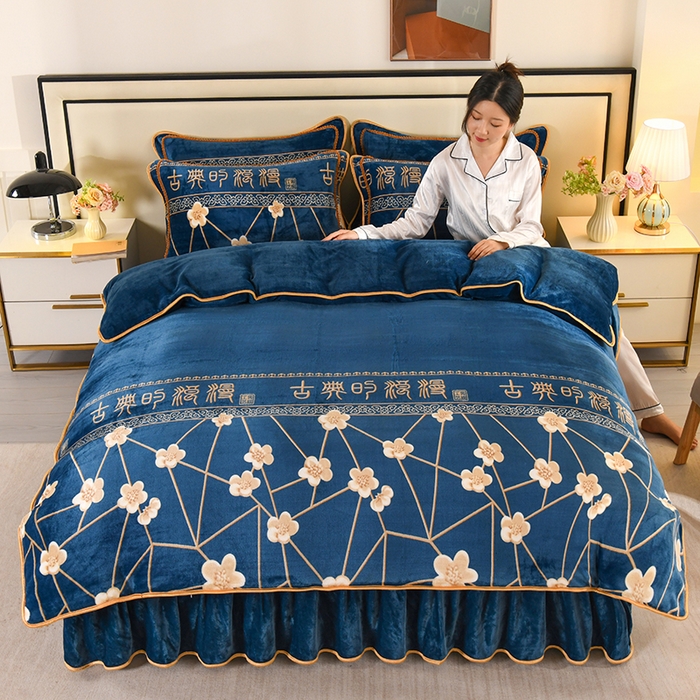 91家纺网 家纺一手货源 找家纺 莱凯家纺 2025新款牛奶绒四件套保暖加厚金貂绒套件玉魄梅香