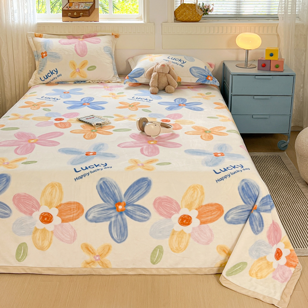 启发 2025新款高克重双面牛奶绒印花系列床单三件套 甜美梦境