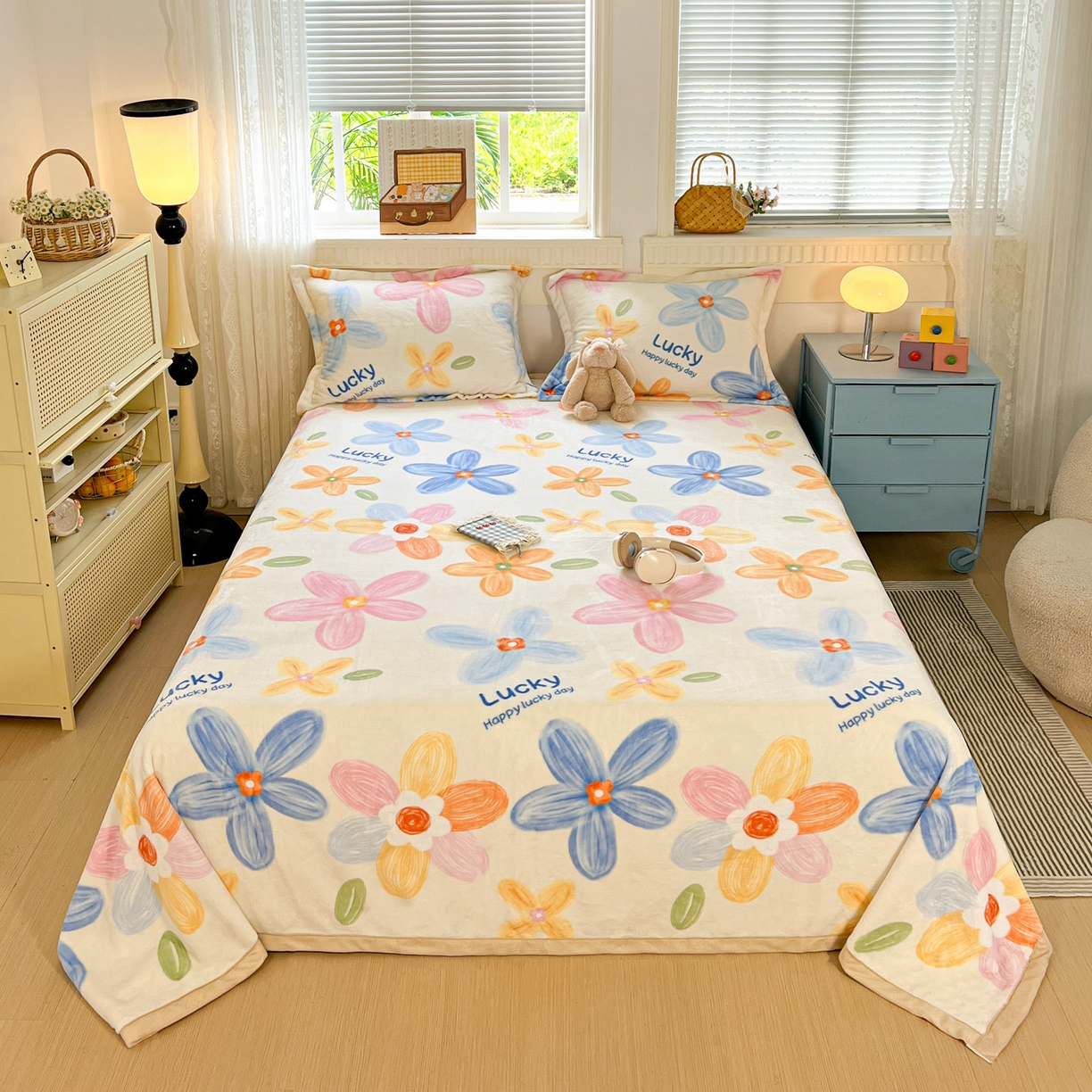 91家纺网 家纺一手货源 找家纺 启发 2025新款高克重双面牛奶绒印花系列床单三件套 甜美梦境