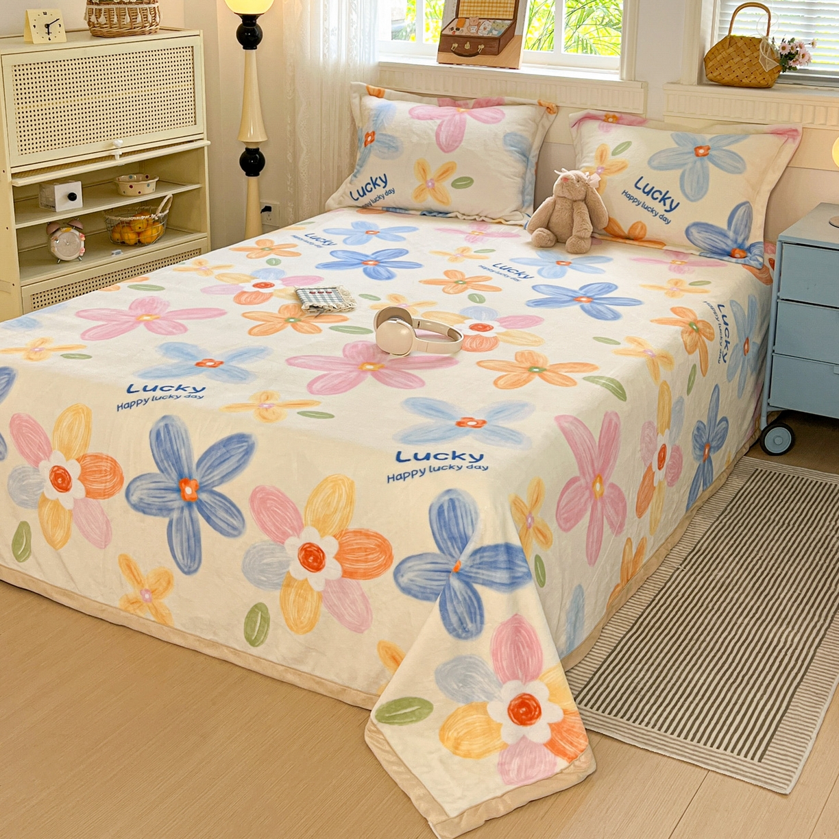 91家纺网 家纺一手货源 找家纺 启发 2025新款高克重双面牛奶绒印花系列床单三件套 甜美梦境