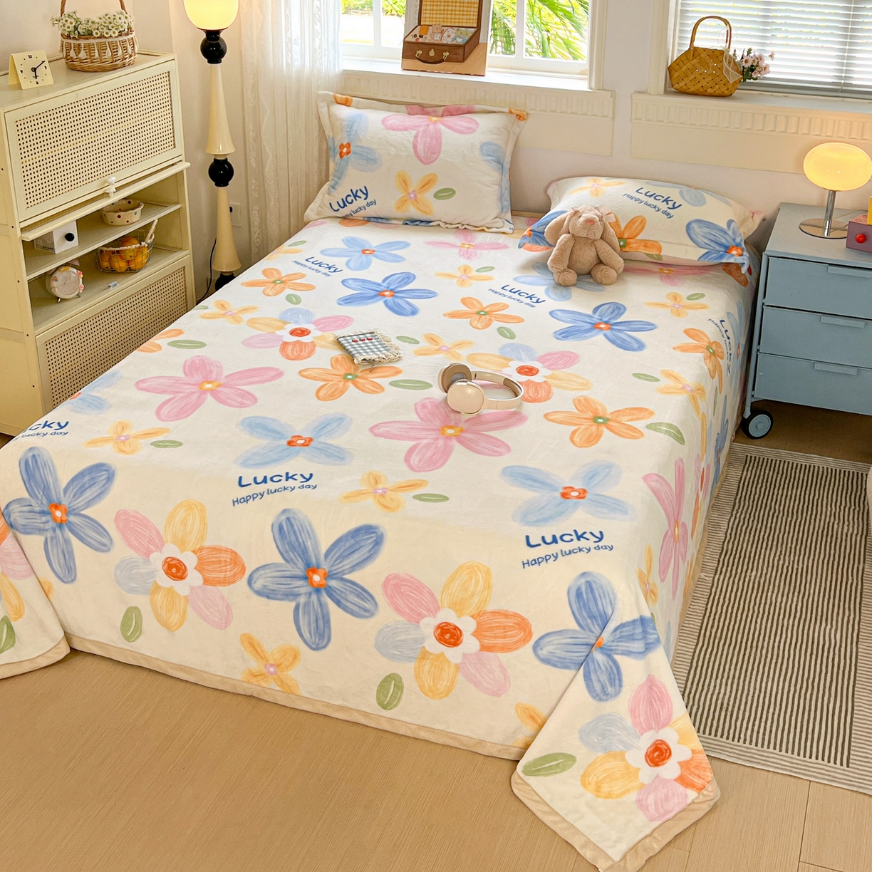 91家纺网 家纺一手货源 找家纺 启发 2025新款高克重双面牛奶绒印花系列床单三件套 甜美梦境