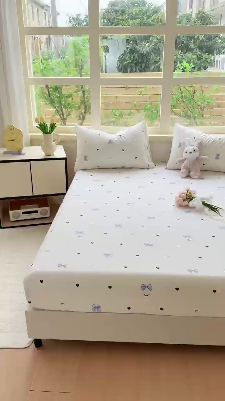 91家纺网 家纺一手货源 找家纺 叠派家纺 2025新款A类双层纱提花单品床笠系列 爱心蝴蝶结