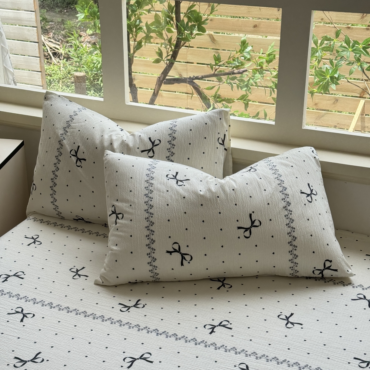 91家纺网 家纺一手货源 找家纺 叠派家纺 2025新款A类双层纱提花单品床笠系列 蝴蝶结