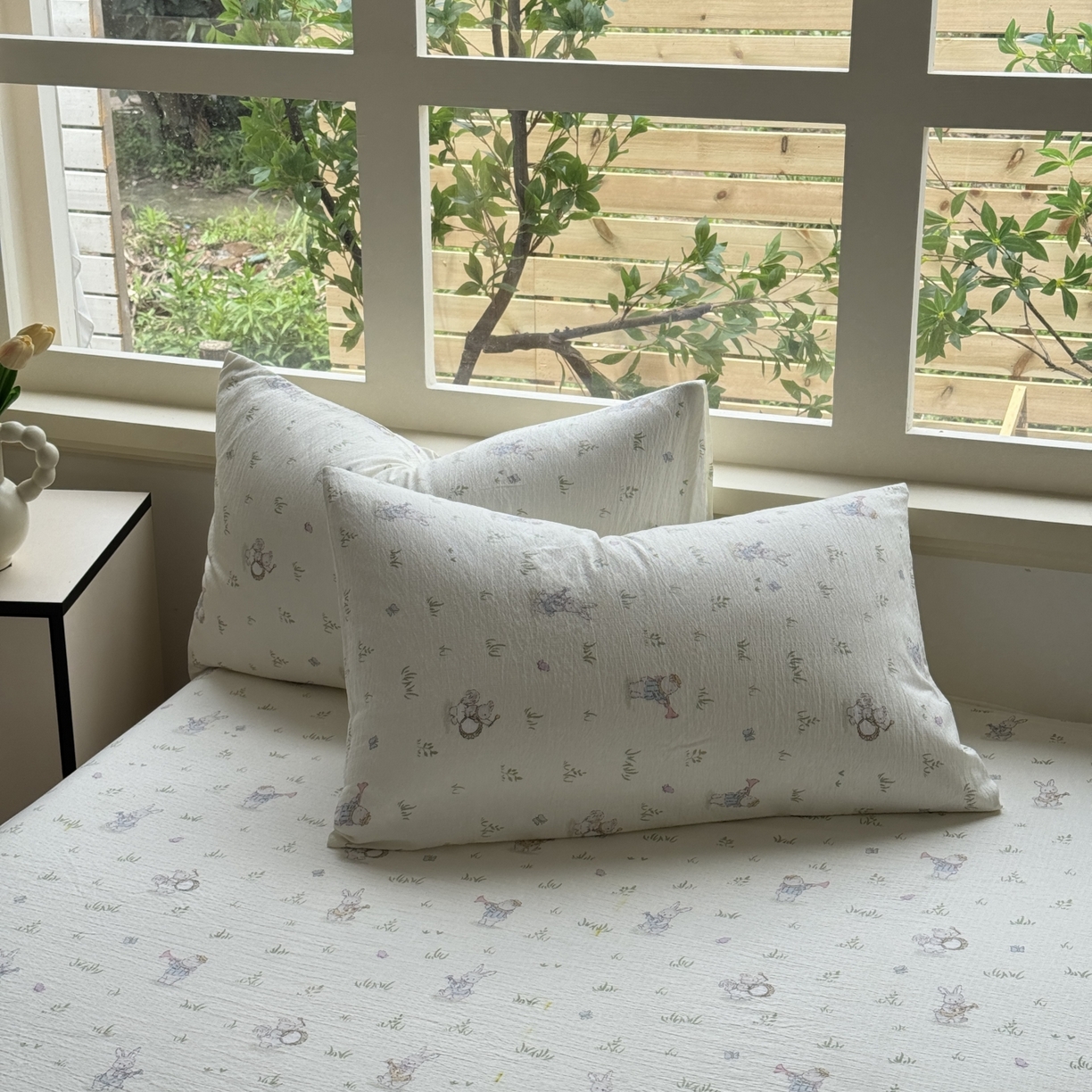 91家纺网 家纺一手货源 找家纺 叠派家纺 2025新款A类双层纱提花单品床笠系列 音乐小兔