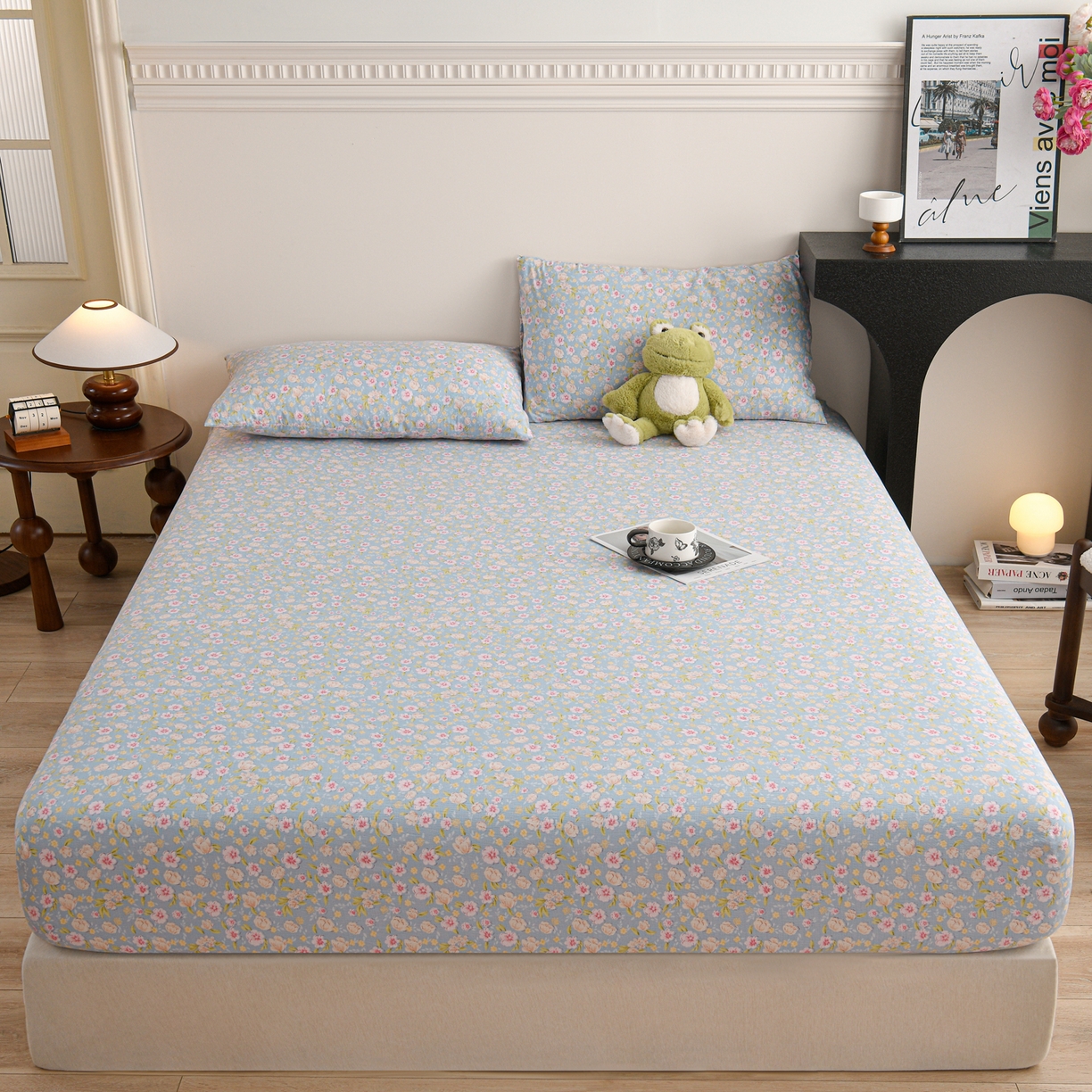 91家纺网 家纺一手货源 找家纺 叠派家纺 2025新款A类双层纱提花单品床笠系列 花与春约