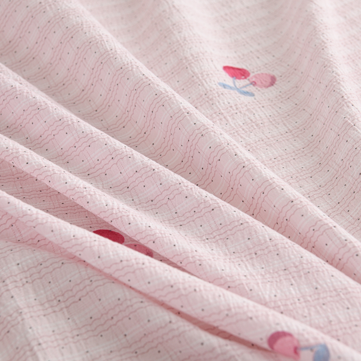 91家纺网 家纺一手货源 找家纺 叠派家纺 2025新款A类双层纱提花单品床笠系列 甜蜜樱桃