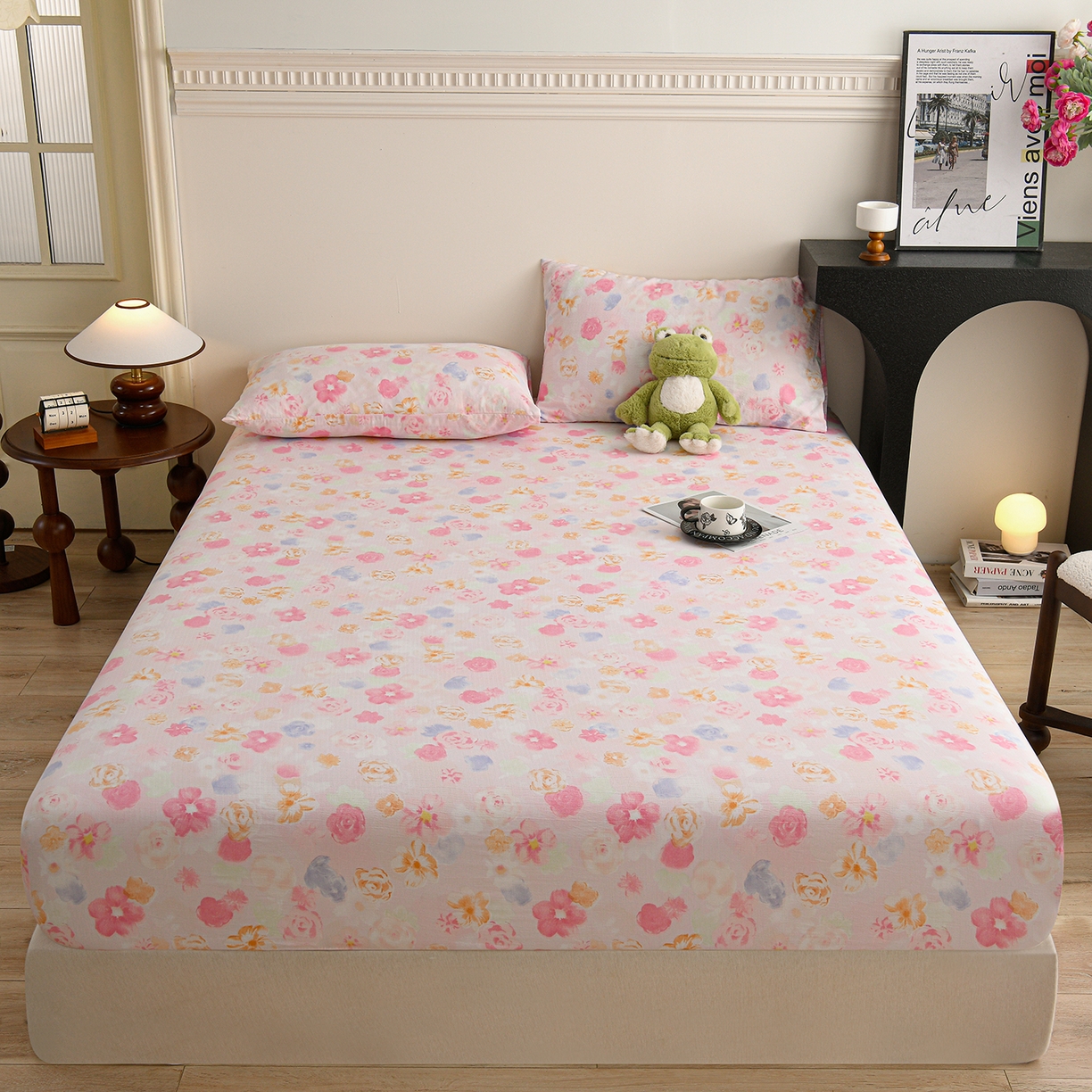 91家纺网 家纺一手货源 找家纺 叠派家纺 2025新款A类双层纱提花单品床笠系列 雾都玫瑰