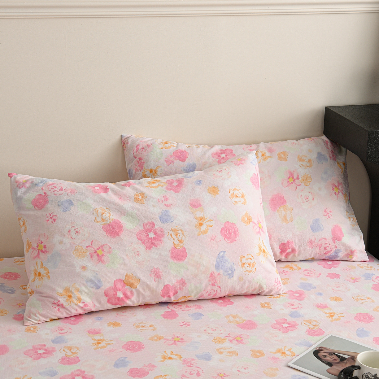 91家纺网 家纺一手货源 找家纺 叠派家纺 2025新款A类双层纱提花单品床笠系列 雾都玫瑰