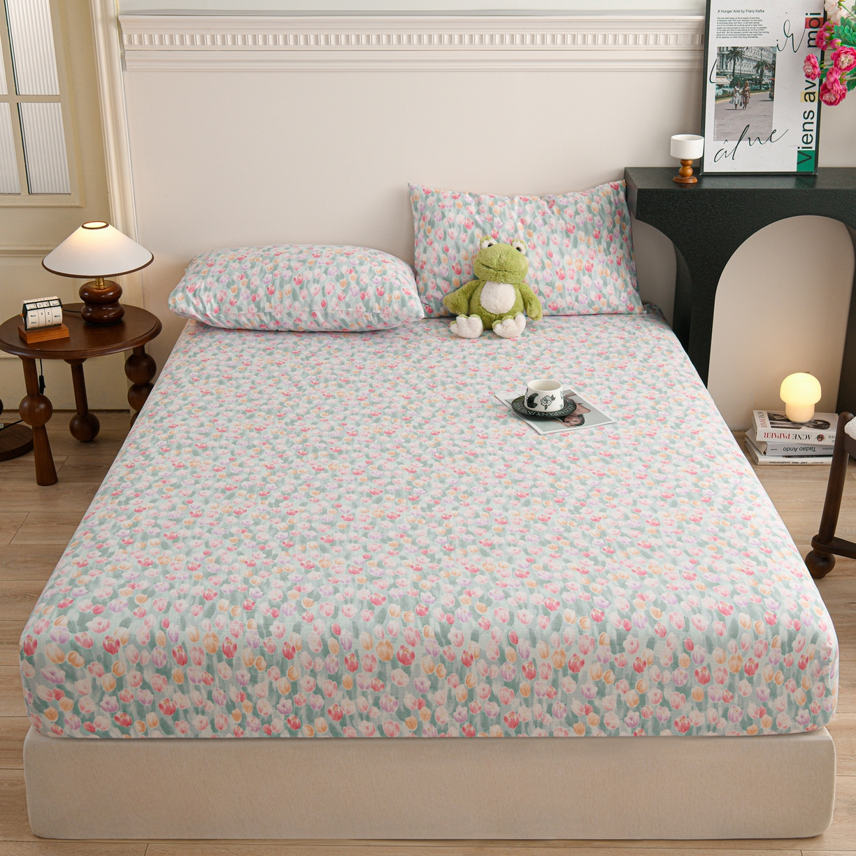 91家纺网 家纺一手货源 找家纺 叠派家纺 2025新款A类双层纱提花单品床笠系列 郁金香