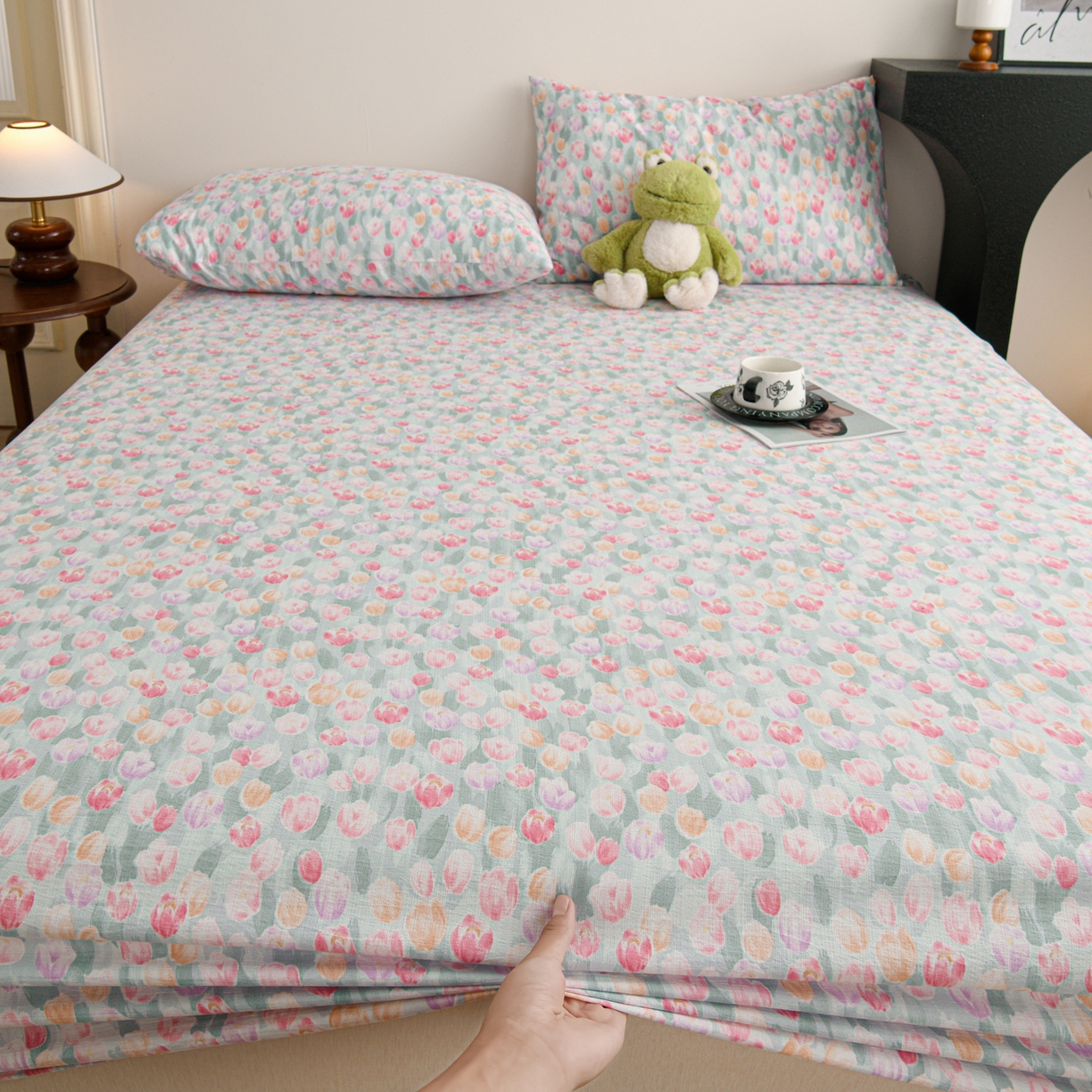 91家纺网 家纺一手货源 找家纺 叠派家纺 2025新款A类双层纱提花单品床笠系列 郁金香