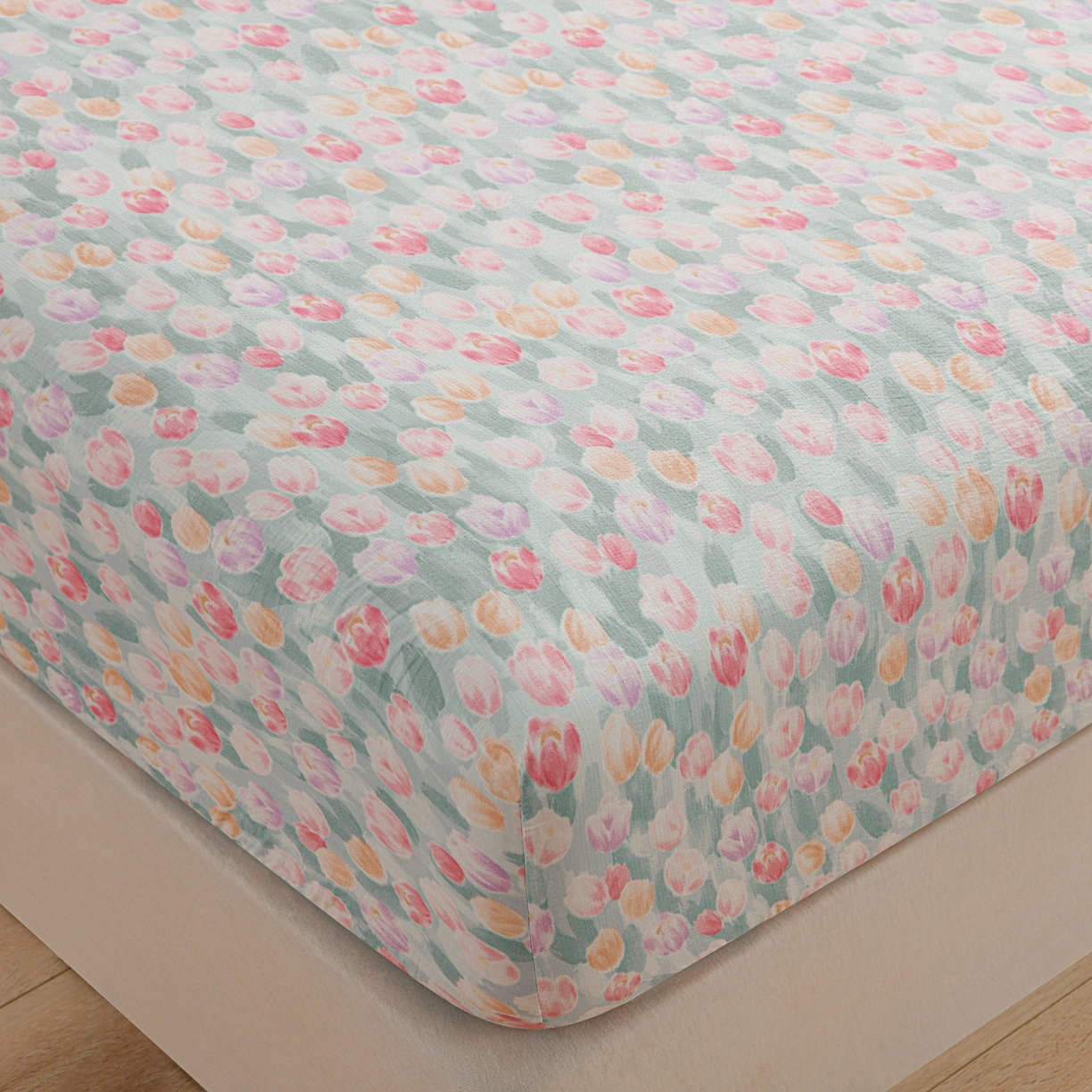 91家纺网 家纺一手货源 找家纺 叠派家纺 2025新款A类双层纱提花单品床笠系列 郁金香