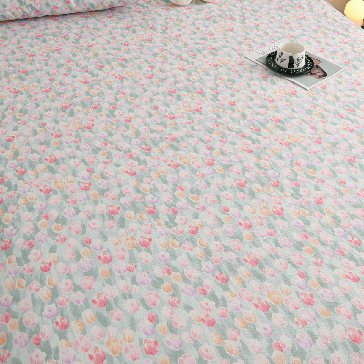 91家纺网 家纺一手货源 找家纺 叠派家纺 2025新款A类双层纱提花单品床笠系列 郁金香