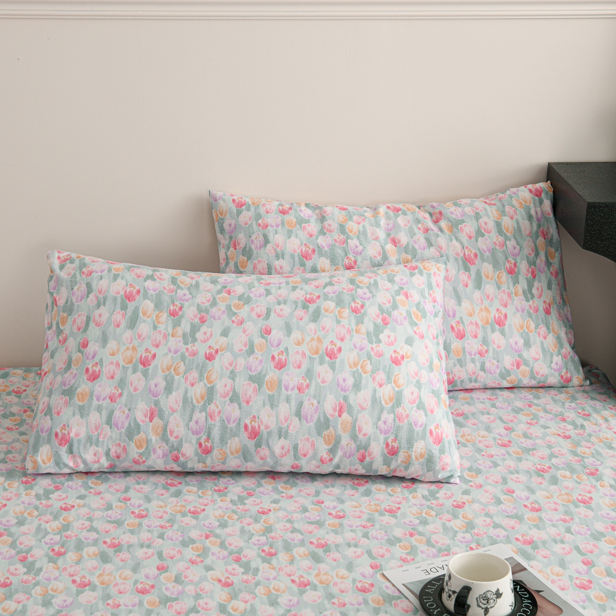 91家纺网 家纺一手货源 找家纺 叠派家纺 2025新款A类双层纱提花单品床笠系列 郁金香