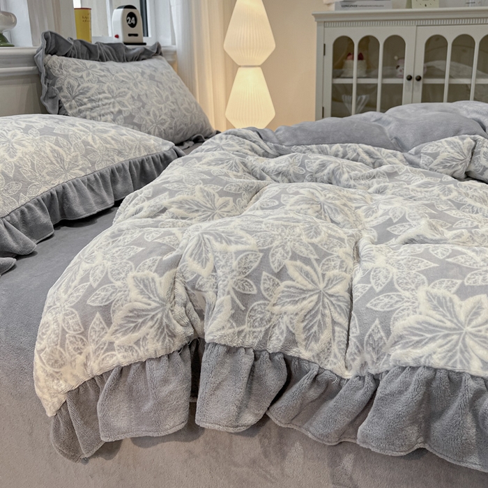 91家纺网 家纺一手货源 找家纺 （总）品乐家纺 2025秋冬新款韩版公主风5D立体雕花牛奶绒四件套