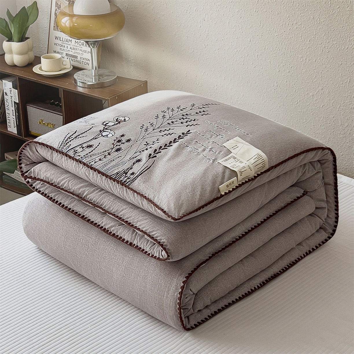 91家纺网 家纺一手货源 找家纺 宝士康家纺 2025新品10A抗菌素麻棉花春秋被/冬被/被芯/跨境外贸 素麻-墨染灰