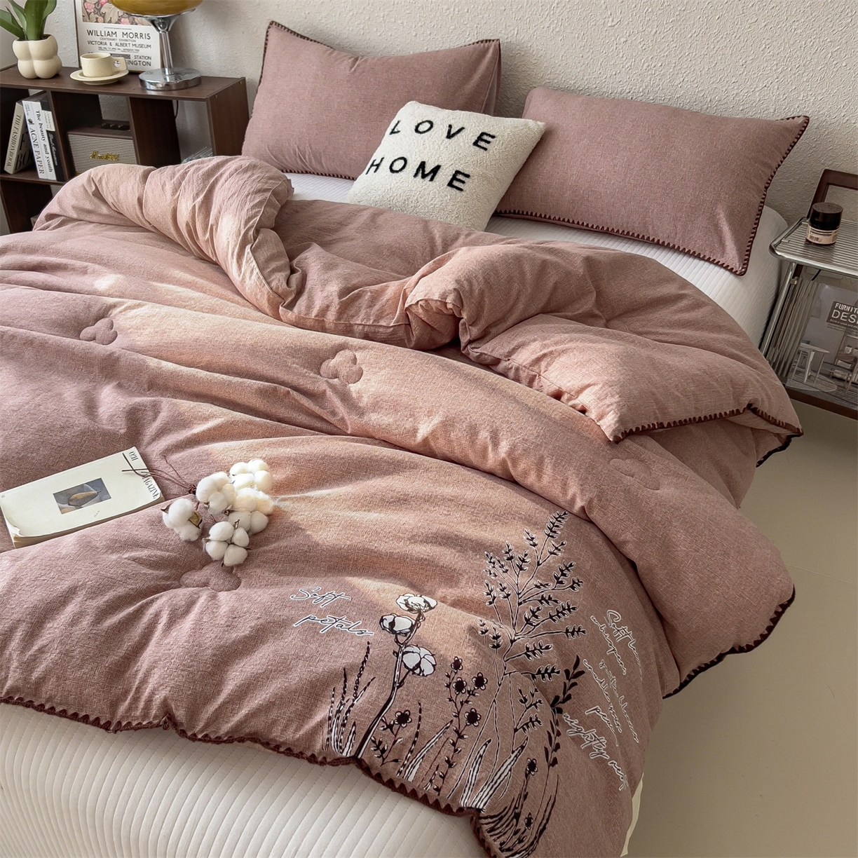 91家纺网 家纺一手货源 找家纺 宝士康家纺 2025新品10A抗菌素麻棉花春秋被/冬被/被芯/跨境外贸 素麻-墨染粉