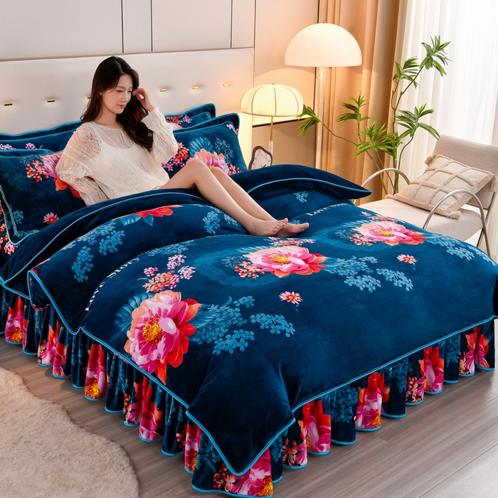 91家纺网 家纺一手货源 找家纺 2025新款加厚直播爆款牛奶绒被套金貂法莱绒单品被套春花秋月