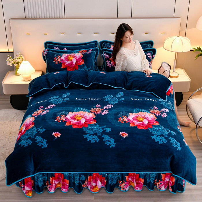 91家纺网 家纺一手货源 找家纺 2025新款加厚直播爆款牛奶绒被套金貂法莱绒单品被套春花秋月