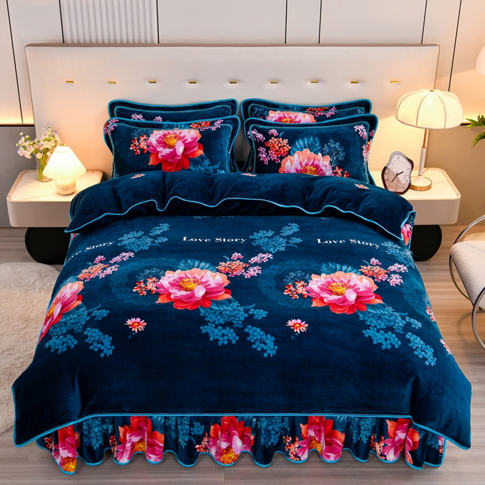 91家纺网 家纺一手货源 找家纺 2025新款加厚直播爆款牛奶绒被套金貂法莱绒单品被套春花秋月