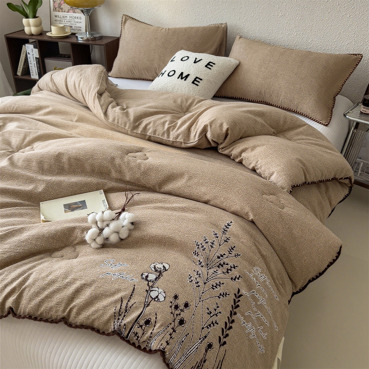 91家纺网 家纺一手货源 找家纺 宝士康家纺 2025新品10A抗菌素麻棉花春秋被/冬被/被芯/跨境外贸 素麻-墨染咖