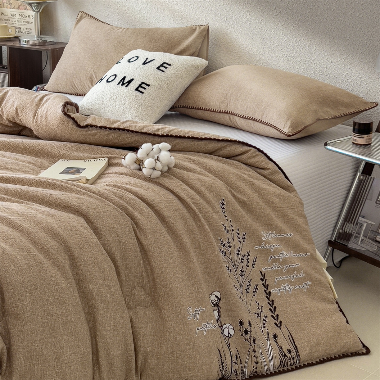 91家纺网 家纺一手货源 找家纺 宝士康家纺 2025新品10A抗菌素麻棉花春秋被/冬被/被芯/跨境外贸 素麻-墨染咖