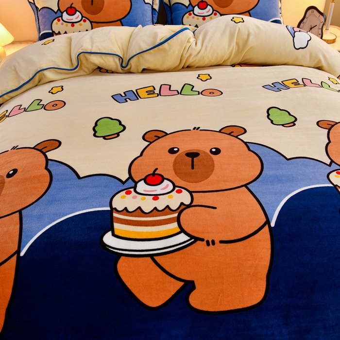 91家纺网 家纺一手货源 找家纺 2025新款加厚直播爆款牛奶绒被套金貂法莱绒单品被套嘟嘟熊