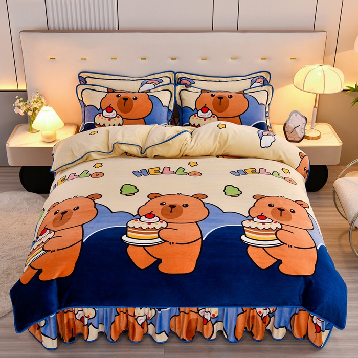 91家纺网 家纺一手货源 找家纺 2025新款加厚直播爆款牛奶绒被套金貂法莱绒单品被套嘟嘟熊