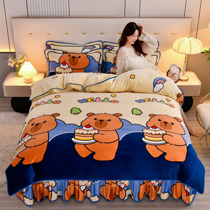 91家纺网 家纺一手货源 找家纺 2025新款加厚直播爆款牛奶绒被套金貂法莱绒单品被套嘟嘟熊