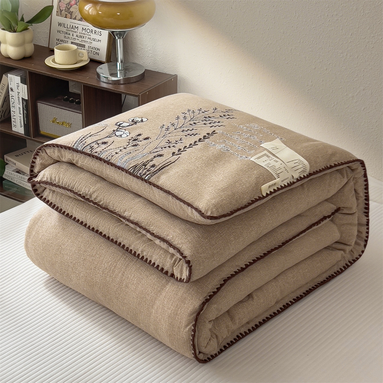 91家纺网 家纺一手货源 找家纺 宝士康家纺 2025新品10A抗菌素麻棉花春秋被/冬被/被芯/跨境外贸 素麻-墨染咖