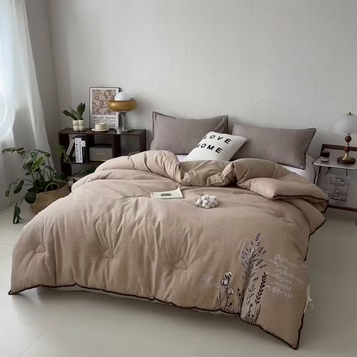 91家纺网 家纺一手货源 找家纺 宝士康家纺 2025新品10A抗菌素麻棉花春秋被/冬被/被芯/跨境外贸 素麻-墨染咖