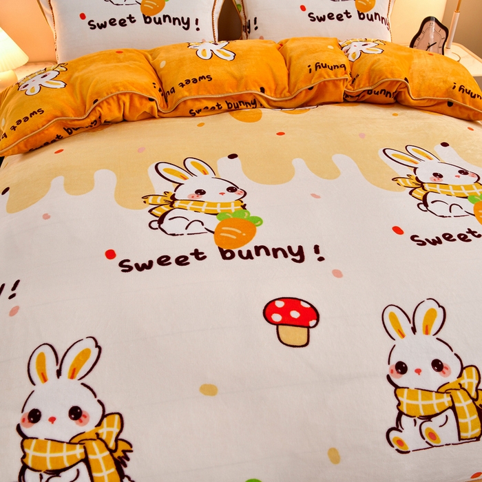 91家纺网 家纺一手货源 找家纺 2025新款加厚直播爆款牛奶绒被套金貂法莱绒单品被套乖乖兔