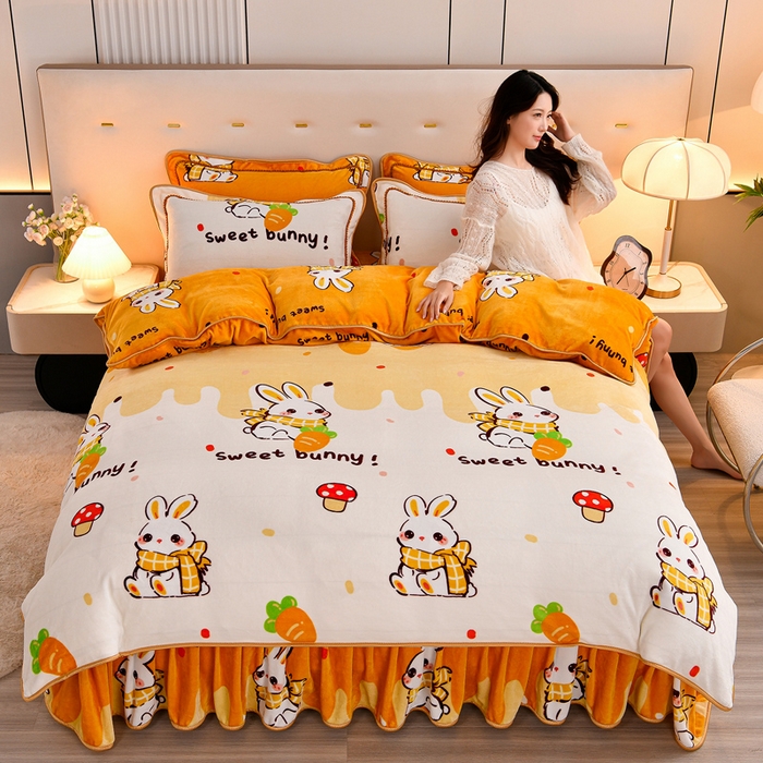 91家纺网 家纺一手货源 找家纺 2025新款加厚直播爆款牛奶绒被套金貂法莱绒单品被套乖乖兔