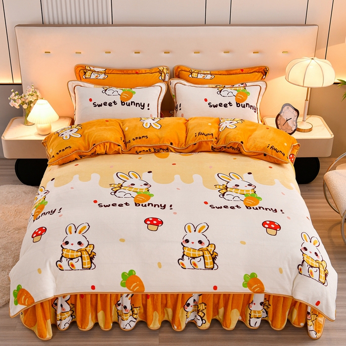 91家纺网 家纺一手货源 找家纺 2025新款加厚直播爆款牛奶绒被套金貂法莱绒单品被套乖乖兔