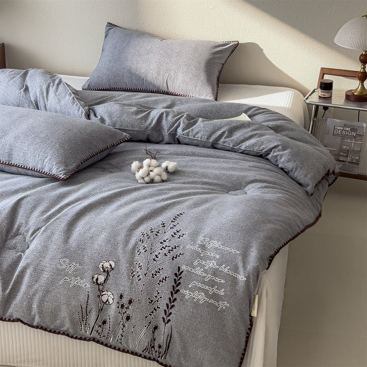 91家纺网 家纺一手货源 找家纺 宝士康家纺 2025新品10A抗菌素麻棉花春秋被/冬被/被芯/跨境外贸 素麻-墨染蓝