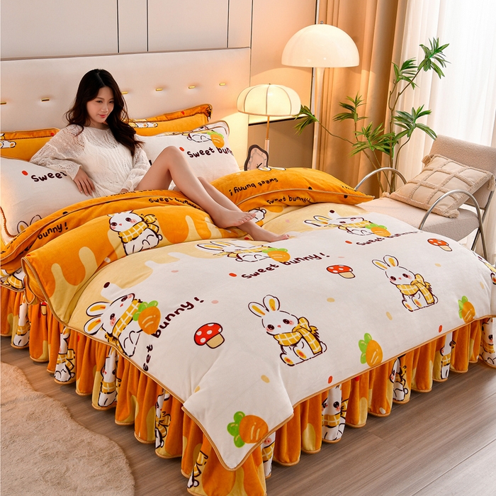 91家纺网 家纺一手货源 找家纺 2025新款加厚直播爆款牛奶绒被套金貂法莱绒单品被套乖乖兔