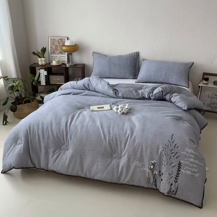 91家纺网 家纺一手货源 找家纺 宝士康家纺 2025新品10A抗菌素麻棉花春秋被/冬被/被芯/跨境外贸 素麻-墨染蓝