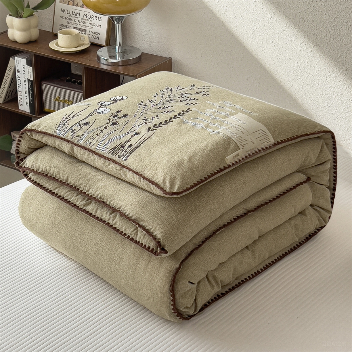 91家纺网 家纺一手货源 找家纺 宝士康家纺 2025新品10A抗菌素麻棉花春秋被/冬被/被芯/跨境外贸 素麻-墨染绿