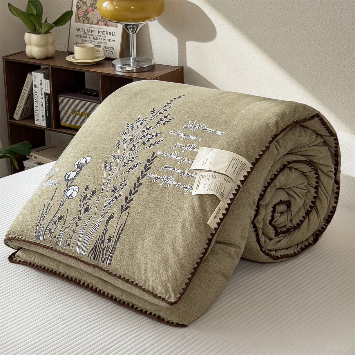 91家纺网 家纺一手货源 找家纺 宝士康家纺 2025新品10A抗菌素麻棉花春秋被/冬被/被芯/跨境外贸 素麻-墨染绿