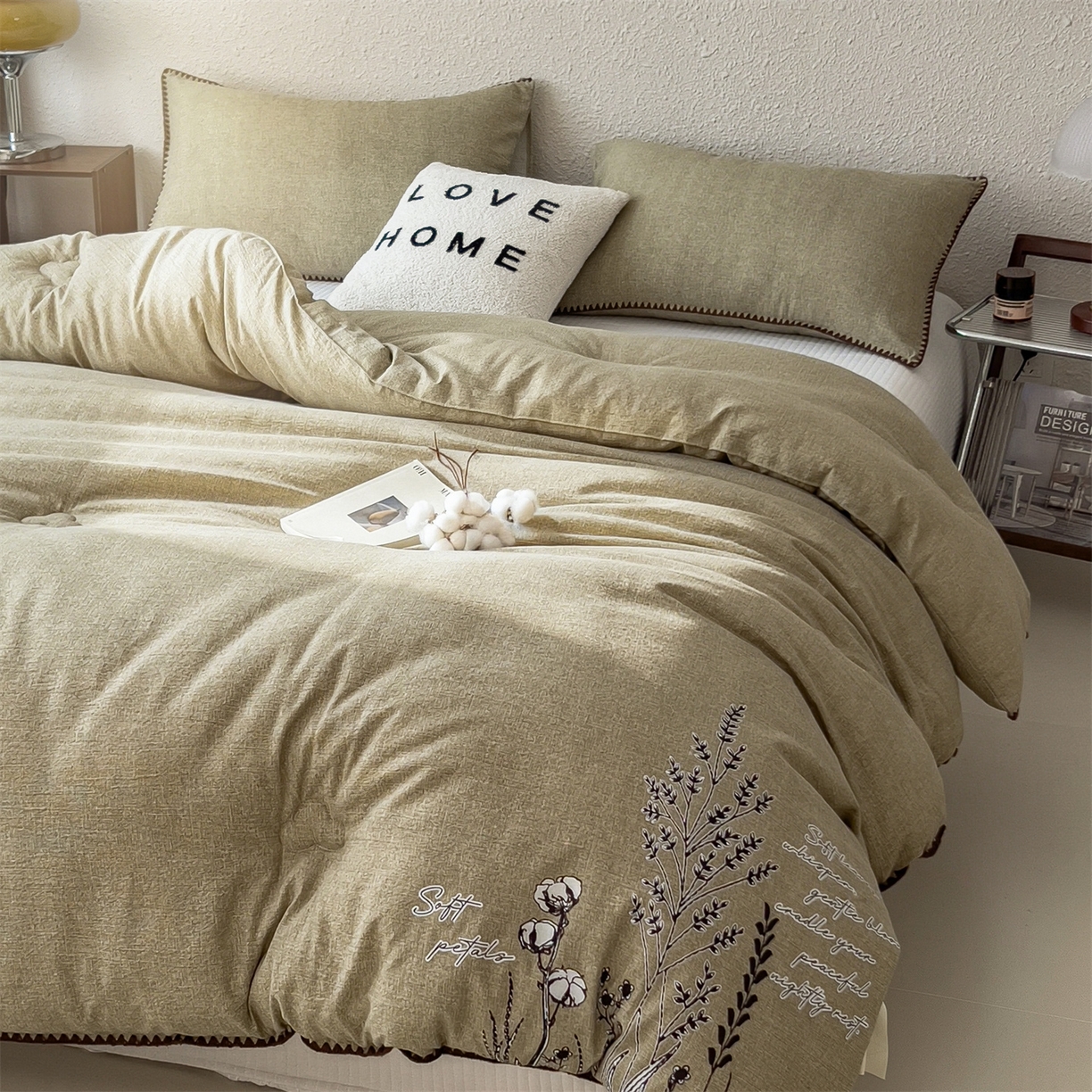 91家纺网 家纺一手货源 找家纺 宝士康家纺 2025新品10A抗菌素麻棉花春秋被/冬被/被芯/跨境外贸 素麻-墨染绿