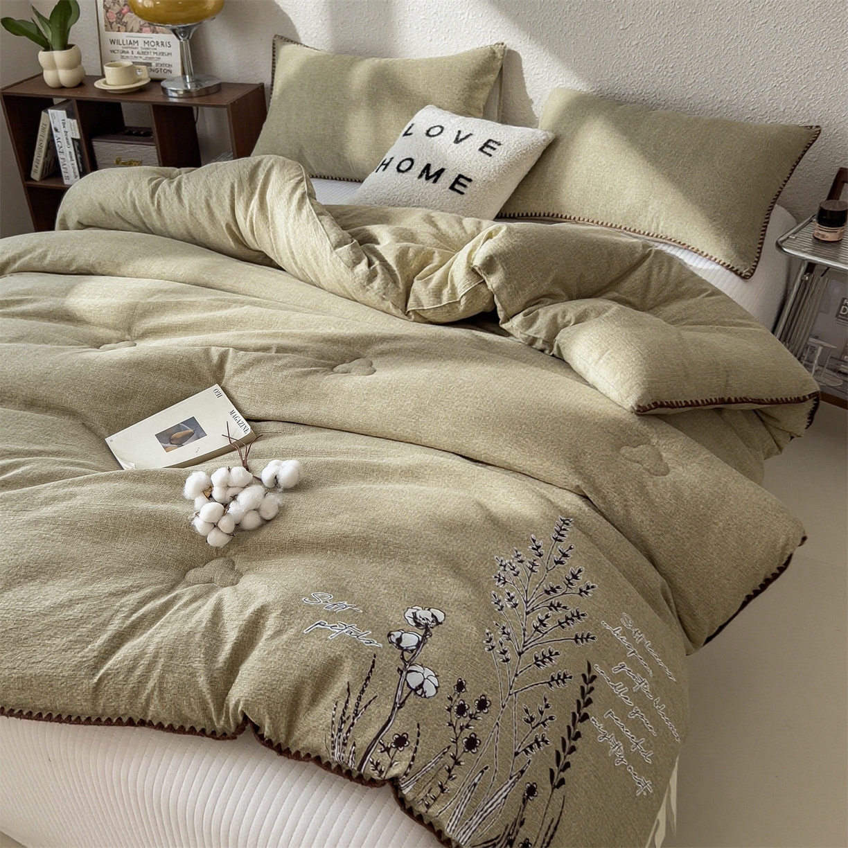 91家纺网 家纺一手货源 找家纺 宝士康家纺 2025新品10A抗菌素麻棉花春秋被/冬被/被芯/跨境外贸 素麻-墨染绿