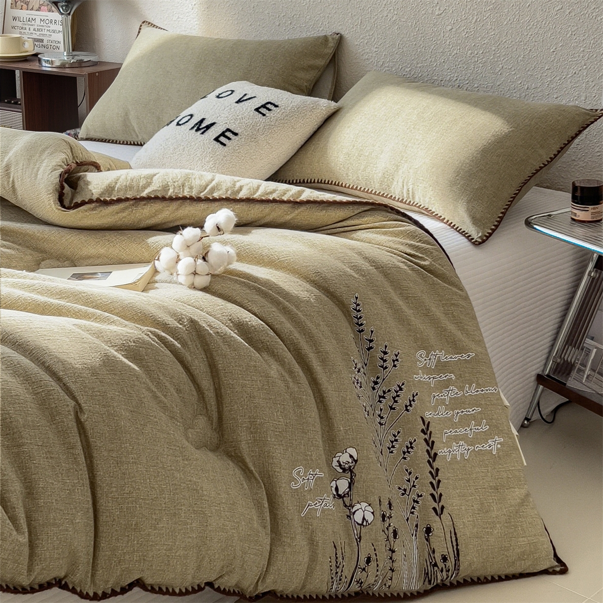 91家纺网 家纺一手货源 找家纺 宝士康家纺 2025新品10A抗菌素麻棉花春秋被/冬被/被芯/跨境外贸 素麻-墨染绿