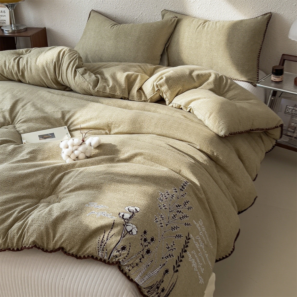 91家纺网 家纺一手货源 找家纺 宝士康家纺 2025新品10A抗菌素麻棉花春秋被/冬被/被芯/跨境外贸 素麻-墨染绿